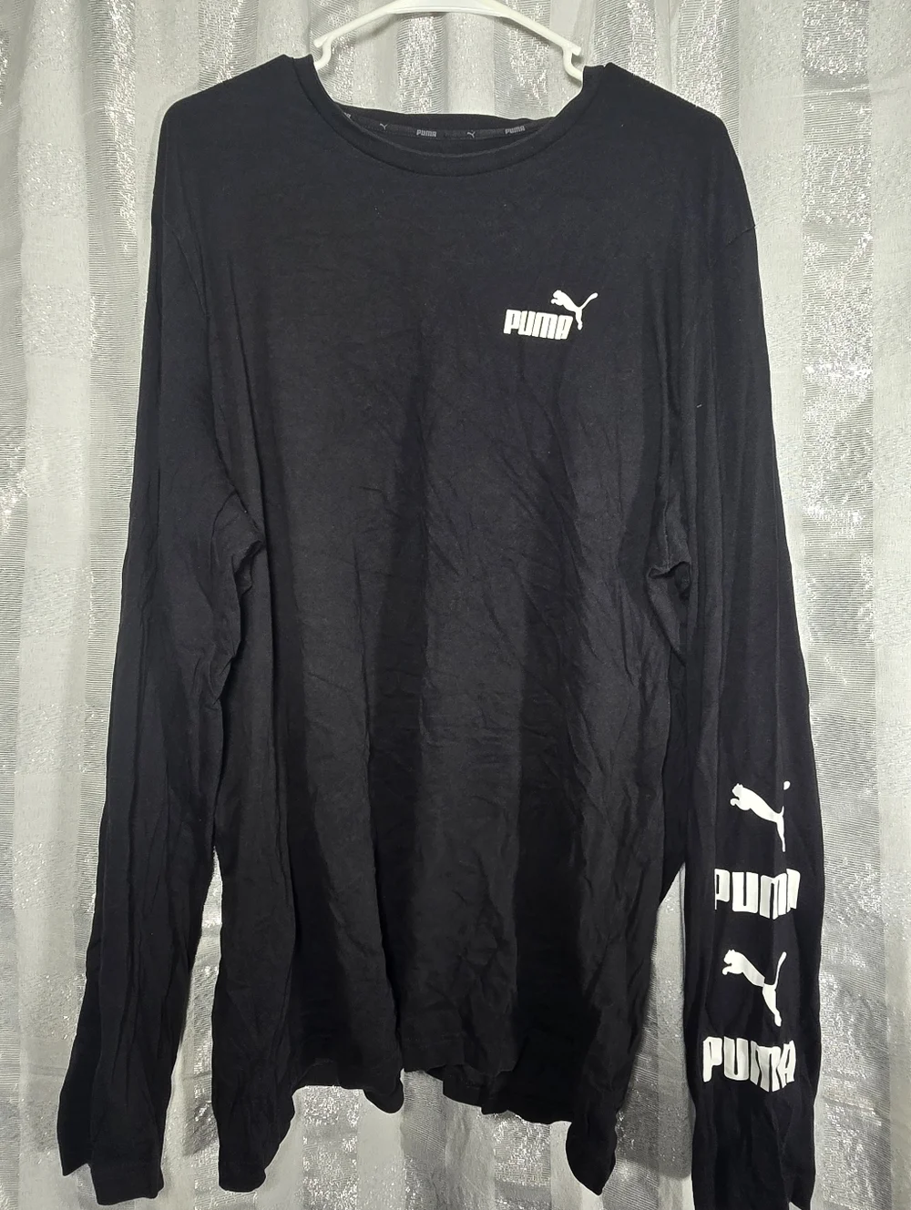 Puma Black Long Sleeve Logo Tee with Sleeve Graphics - Picture 1 of 3